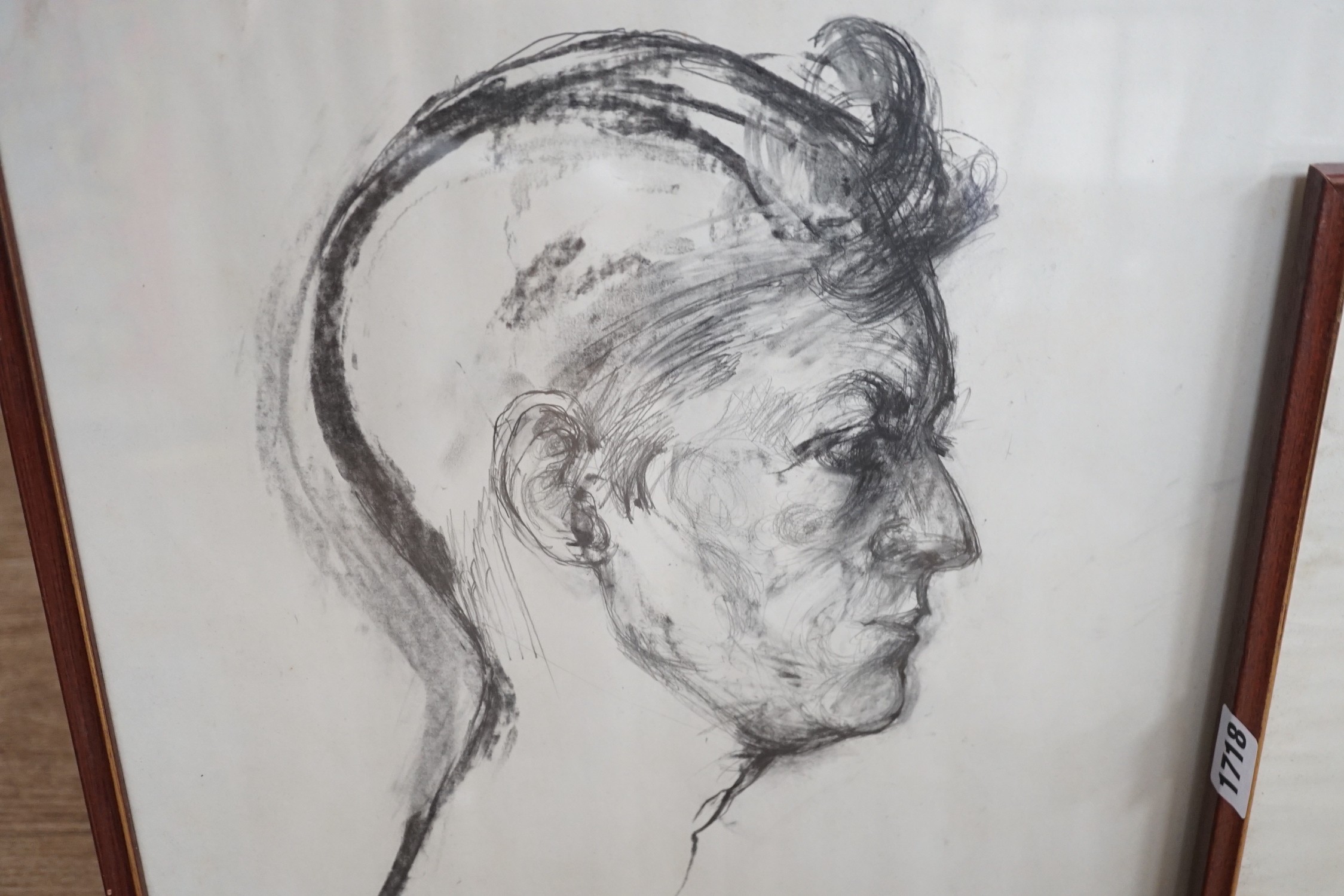 Roland Jarvis (1926-2016), two charcoal and pencil drawings, 'Profile Head 1' and 'Profile Head 2', signed and dated 1989, 50 x 40cm and 40 x 50cm